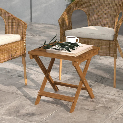 Rootz Folding Table - Side Table - 2set Garden Tables - Folding Camping Table - Table For Garden & Balcony - Acacia Wood - Teak - 45 x 45 x 45 cm