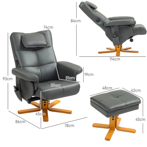 Rootz Massage Chair with Stool - Relaxation Chair - Recliner - USB Charging - 78L x 86W x 93H cm, Grey Leather Look