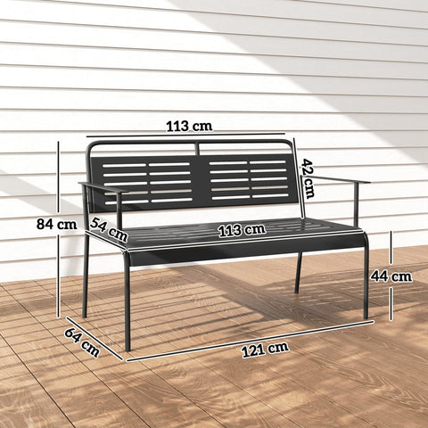 Rootz 2-Seater Garden Bench - Weatherproof Furniture - Water-Repellent Outdoor Bench - Comfort Seating - 121 x 64 x 84cm, Black