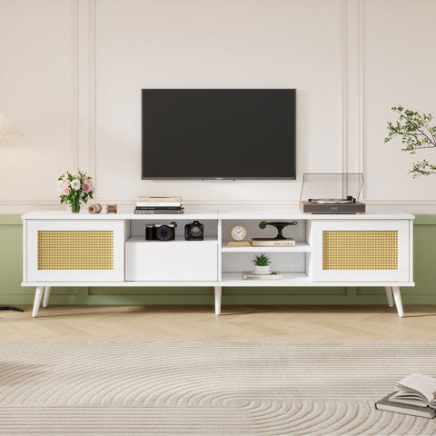 Rootz Rattan TV Stand - Entertainment Unit - Media Console - Robust Build - 200L x 40W x 49H cm