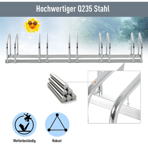 Rootz 5 Bicycle Stand - Bike Rack - Cycle Holder - Durable & Weatherproof - Space-Saving Design - Versatile Mounting - 145cm x 33cm x 27cm - Galvanized Steel