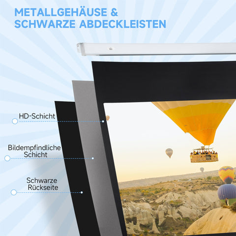 Rootz Beamer Canvas - Projection Screen - Motorized Screen - Enhances Viewing Experience - 215cm x 8cm x 140cm - Remote Control