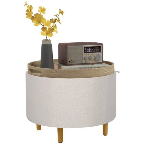 Rootz Stool - Teddy Fleece - Hidden Storage - Reversible Lid - Polyester - White - 56cm x 56cm x 42cm