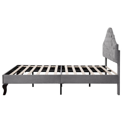 Rootz Upholstered Bed - Adjustable Headboard - Slatted Frame - Velvet Comfort - 203cm x 140cm x 118-124cm - Gray