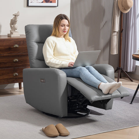 Rootz Relaxation Armchair - Upholstery Chair with Lying Function - Recliner - USB Ports - Grey - 79x89.5x104cm