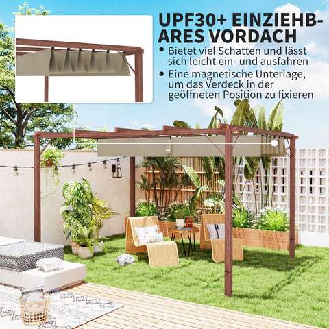 Rootz 3x4m Garden Pergola - Adjustable Terrace Roof - Outdoor Pavilion - UPF30+ Sun Protection - 382x300x232cm