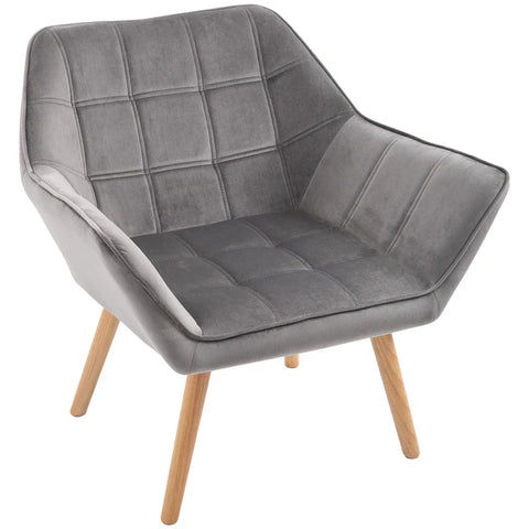Rootz Relaxation Chair - Skandi Design - Reading Chair - Accent Chair - Upholstered Chair - Quilting - Grey - 64 cm x 62 cm x 72.5 cm