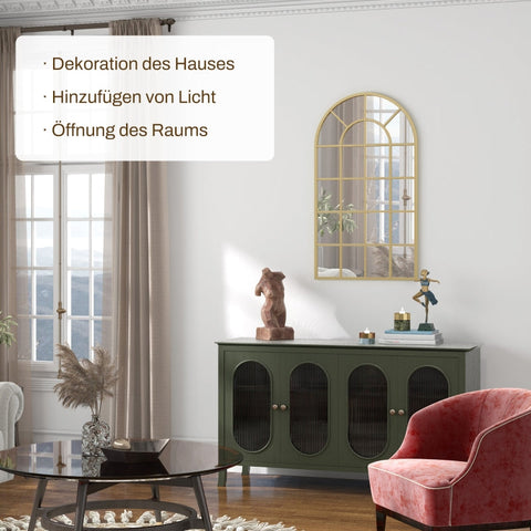 Rootz Gold-Plated Wall Mirror - Decorative Coat Mirror - Arched Window Frame - Visual Enlargement - Shatterproof Glass - 65cm x 2.5cm x 110cm