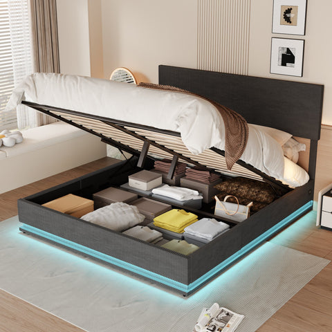 Rootz Velvet Double Bed Frame - Storage Bed - Upholstered Bed - USB Charging & LED Lights - 211cm x 173cm x 113cm