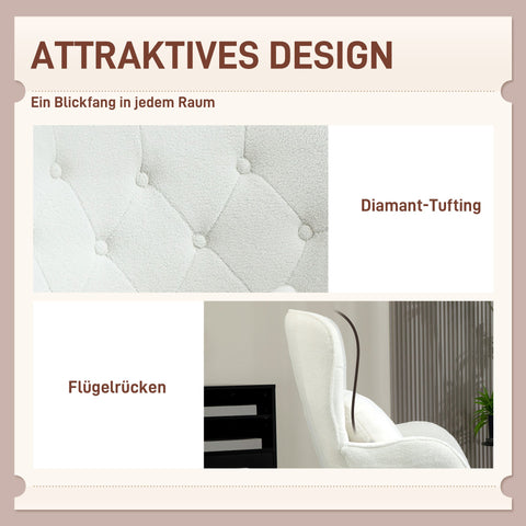 Rootz Upholstered Armchair - Lounge Chair - Relaxation Seat - Cozy Comfort - 88 x 75 x 106 cm - Diamond Quilting & Teddy Fabric Cover