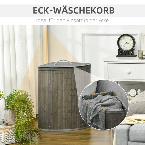 Rootz 55L Laundry Basket - Laundry Sorter - Clothes Hampers - Removable Bag - 38x38x57cm - Bamboo Frame, Grey