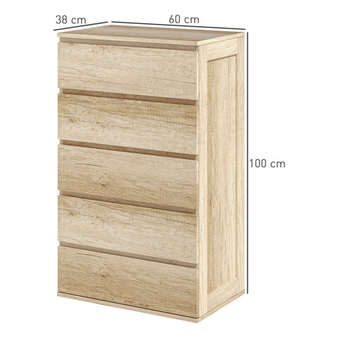 Rootz Chest of Drawers 5-Drawer Storage - Dresser - Handless Design - Spacious Organization - 60cm x 38cm x 100cm