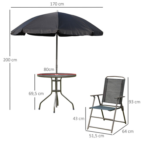 Rootz 6-Part Garden Furniture Set - Bistro Set - Outdoor Dining Set - Comfort & Style - Steel & Polyester - Table Ø80x69.5cm, Chairs 51.5x64x93cm