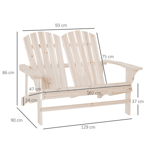 Rootz Adirondack Garden Bench - Outdoor Bench - Wooden Slat Seat - Wide Armrests - Brown Spruce - 129cm x 90cm x 86cm