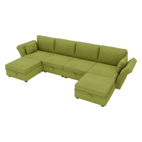 Rootz U-Shaped Sofa - Modular Sofa - Convertible Sofa - High Comfort Linen Fabric - 280x140x85cm with Storage Compartments