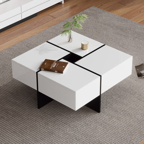 Rootz High-Gloss Coffee Table - Living Room Table - Center Table - Durable Design - 70cm x 70cm x 35cm