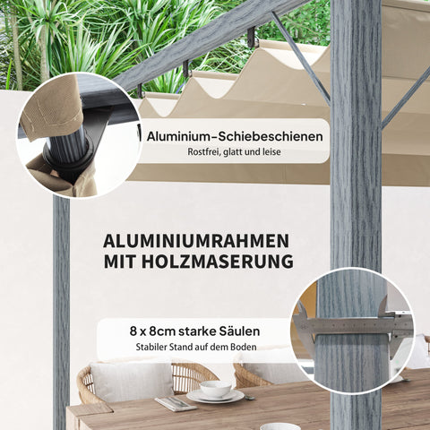 Rootz 3x3m Garden Pergola - Terrace Roof - Pavilion - UV Protection - Aluminum Frame - 299cm x 296cm x 232cm