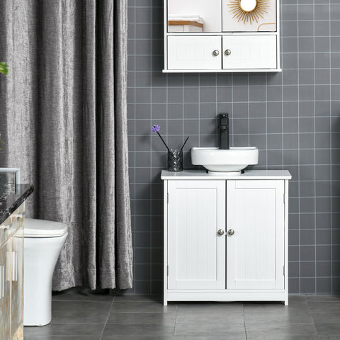 Rootz Bathroom Cabinet Under Sink - Base Cabinet - 2 Door Cabinet - Ample Storage - 60W x 30D x 60H cm - White Wood