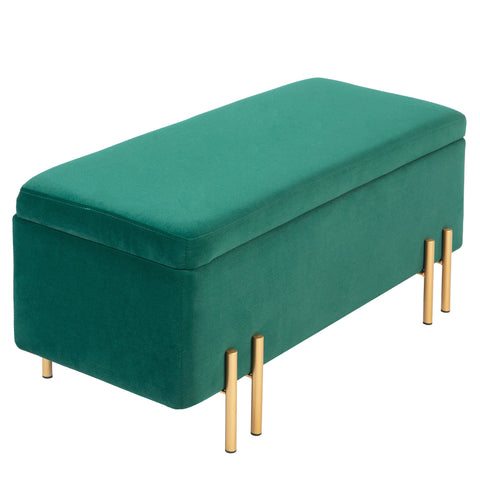Rootz Upholstered Storage Bench - Bed Bench - Footrest - Hidden Storage - 100 x 40 x 42 cm - Green Velvet Finish