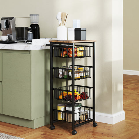 Rootz Kitchen Trolley - Serving Cart - Rollable Kitchen Car - Spacious Worktop - 49.5b x 31t x 91h cm