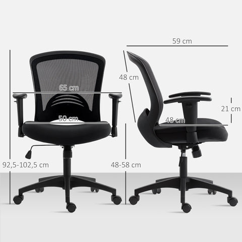 Rootz Ergonomic Adjustable Desk Chair - Office Chair - Mesh Back Chair - Enhances Productivity - 65cm x 92.5-102.5cm - Black