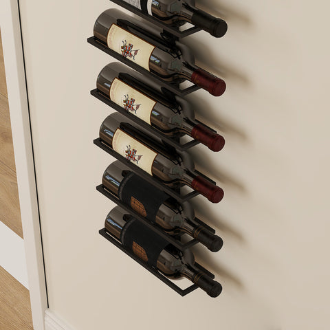 Rootz Wine Rack - Wall Shelf - Bottle Holder - Space-Saving - 27cm x 10cm x 116cm - 10 Bottle Capacity - Black Metal Construction