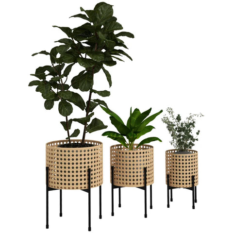 Rootz Plant Stands - Bloemenstandaard Set - 3 Roestvrij - Metalen Frame - Binnen Buiten - Staal - Zwart - Goud - Ø30 x 40H cm