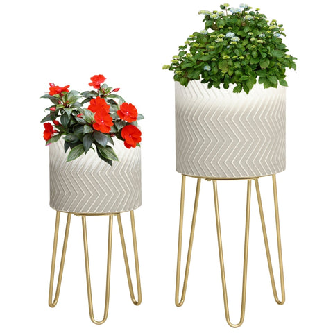 Rootz Set of 2 Flower Stands - Plant Stands - Decorative Plant Holders - Metal Frame - Stability - Unique Leg Design - Easy Assembly - Ø30 x 67H cm / Ø25 x 52H cm