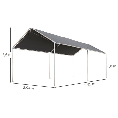 Rootz Carport Roofing - Vehicle Shelter - Auto Cover - Protects from Elements - 5.95m x 2.9m x 2.6m