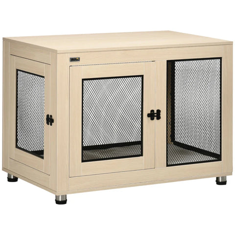 Rootz Hondenbench - Hondenkooi - Modern Design - Afsluitbaar 2 Deuren - Spaanplaat - Oxford stof - Naturel + Zwart - 94cm x 60cm x 71,5cm