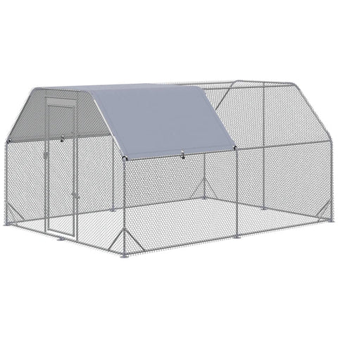 Rootz Chicken Enclosure - Chicken Run with Roof - Walk-In Chicken Coop - Locking Door - for 10-12 Chickens - Gray - 280cm x 380cm x 195cm