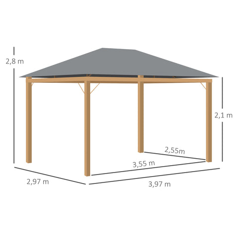 Rootz Garden Pavilion with Curtains - Outdoor Tent - Sun Shelter - Polyester Roof - 397cm x 297cm x 280cm