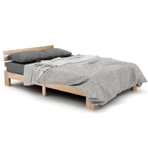 Rootz Double Bed with Headboard - Pine Wood Bed Frame - Natural Wood Bed - 144cm x 210cm x 67.5cm