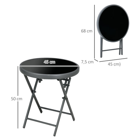 Rootz Foldable Outdoor Side Table - Folding Table - Compact Table - Weatherproof - Ø45 x 50cm - Black