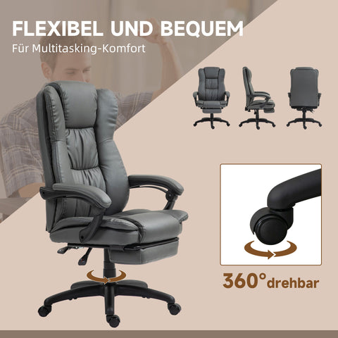 Rootz Adjustable Swivel Chair - Office Chair - Ergonomic Recliner - Massage Function - Faux Leather - 68.5x68.5x113-121cm