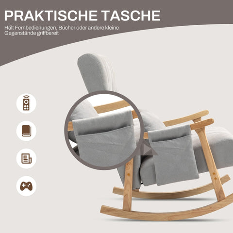 Rootz Rocking Chair - Nursing Chair - Swivel Rocker - Heavenly Soft Seat - Wide and Cozy - Beech Wood Frame - Gray - 65cm x 90cm x 98cm.