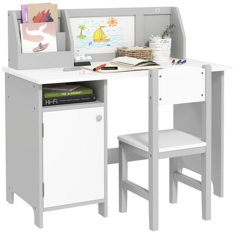 Rootz Children's Desk Set - Kid's Learning Desk - Study Furniture - Promotes Good Habits - 90x45x85cm, Grey and White