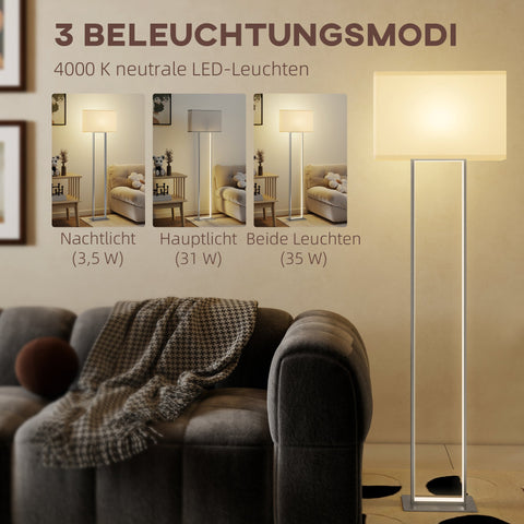 Rootz Modern Floor Lamp - Standing Light - Layer Lamp - Adjustable Brightness - White Linen Look - 45L x 150H x 150H cm