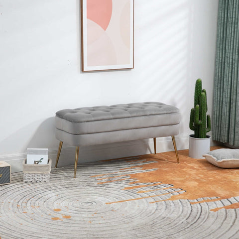 Rootz Velvet Pouf Bench - Ottoman - Velvet Storage Bench - Comfortable Seat - 104cm x 40cm x 51cm