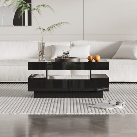 Rootz Coffee Table - Elegant Center Table - High-Gloss Finish - LED Lighting & Storage - 80L x 50W x 36H cm - Luxurious Living Room Highlight