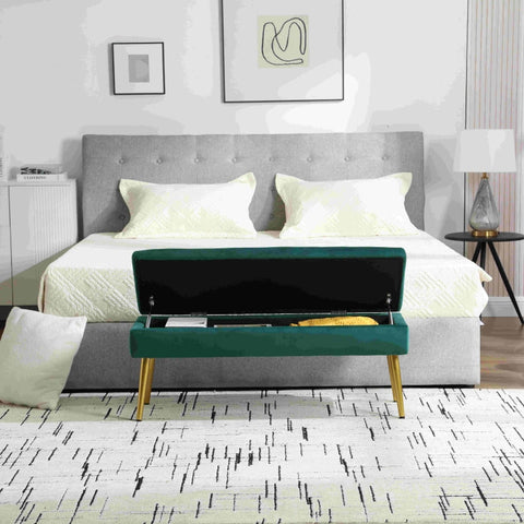 Rootz Modern Storage Bench - Velvet Ottoman - Upholstered Seat - Elegant & Comfortable - 111cm x 35cm x 44.5cm