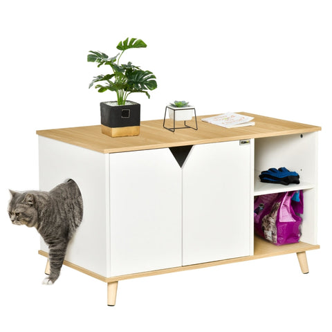 Rootz Cat Cabinet - Cat Litter Box - Bedside Table - Multi-functional Design - Durable Construction - Easy Access - 100cm x 55cm x 60cm - Chipboard and Pine Wood