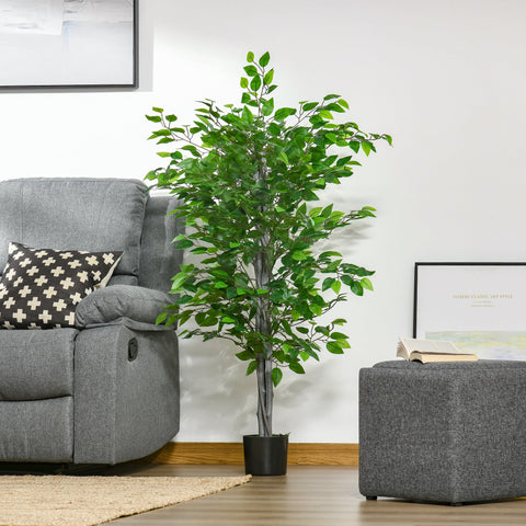 Rootz Artificial Ficus Tree - Art Plant - Realistic Appearance - Ever-Green & Easy Care - Plastic & Cement Pot - 135cm Height