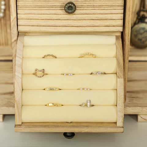 Rootz Jewelry Box - Organizer - Storage Case - Integrated Mirror - Paulownia Wood, Brown - 26.5cm x 16cm x 33.5cm