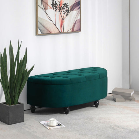 Rootz Velvet Storage Bench - Dark Green Bench - Upholstered Bench - Blanket Organizer - 120cm x 46cm x 42cm