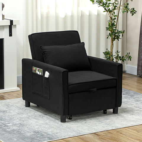 Rootz Adjustable Sleeper Chair - Convertible Lounge Chair - Recliner Bed - Comfort 3 Position - 74W x 84D x 81H cm - Black - 120kg Capacity