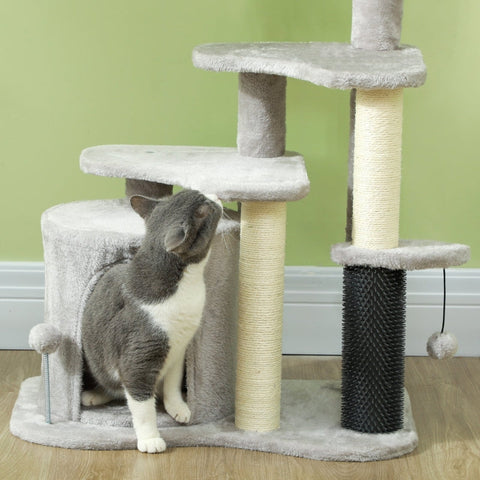 Rootz Cat Tree Activity Center - Cat Condo - Scratching Post - Play Balls - Plush Cozy Bed - Chipboard - Sisal - 60cm x 39cm x 87cm