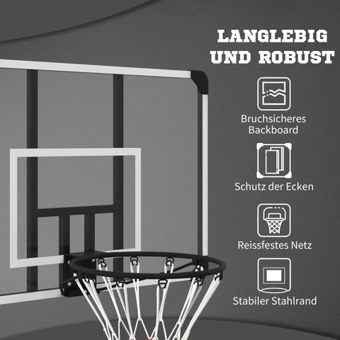 Rootz Basketball Hoop Set - Hoop Set - Basket Hoop - Shatterproof Back Panel - Adjustable Height - 113cm x 61cm x 73cm