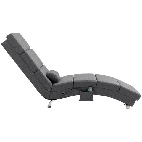 Rootz Massage Chair - Relaxation Chair - Reclining Chair - Floor Chair - Side Pocket - 5 Modes - 8 Vibration Points -  MDF Panels - Steel Frame - Linen Fabric - Gray - 56 x 168 x 84 cm