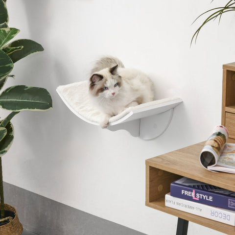 Rootz Cat Shelf - Wall-Mountable Cat Lounger - Cat Climbing Wall - Feline Furniture - Chipboard - Fleece Cover - 41cm x 28cm x 21cm